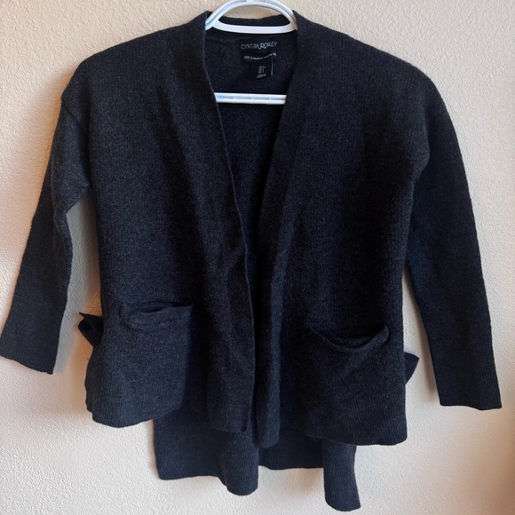 Cynthia Rowley 100% Merino Wool Cardigan SZ S | Dark Gray Open Front 3/4 Sleeve - Picture 9 of 9